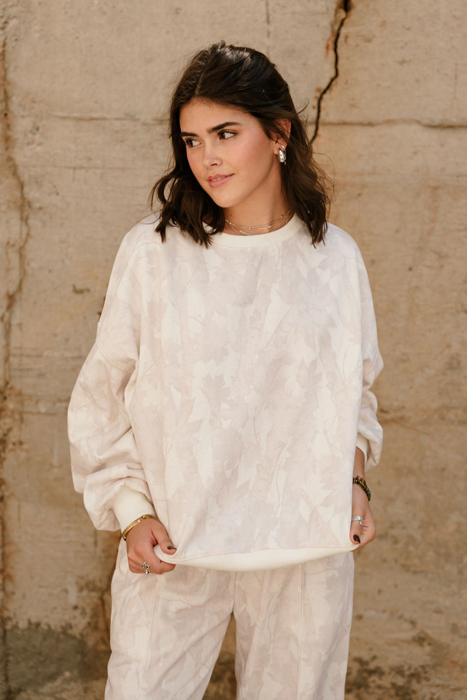 Solana Beige Woodland Camo Sweatshirt- front view
