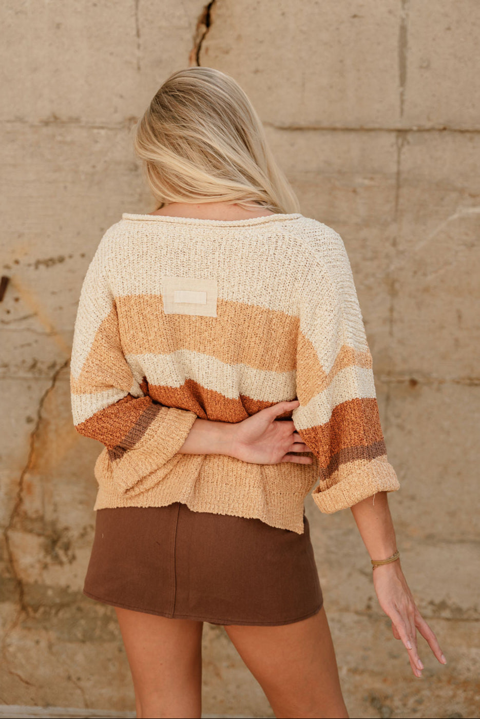 Veda Camel Multi Stripe Knit Sweater- back view