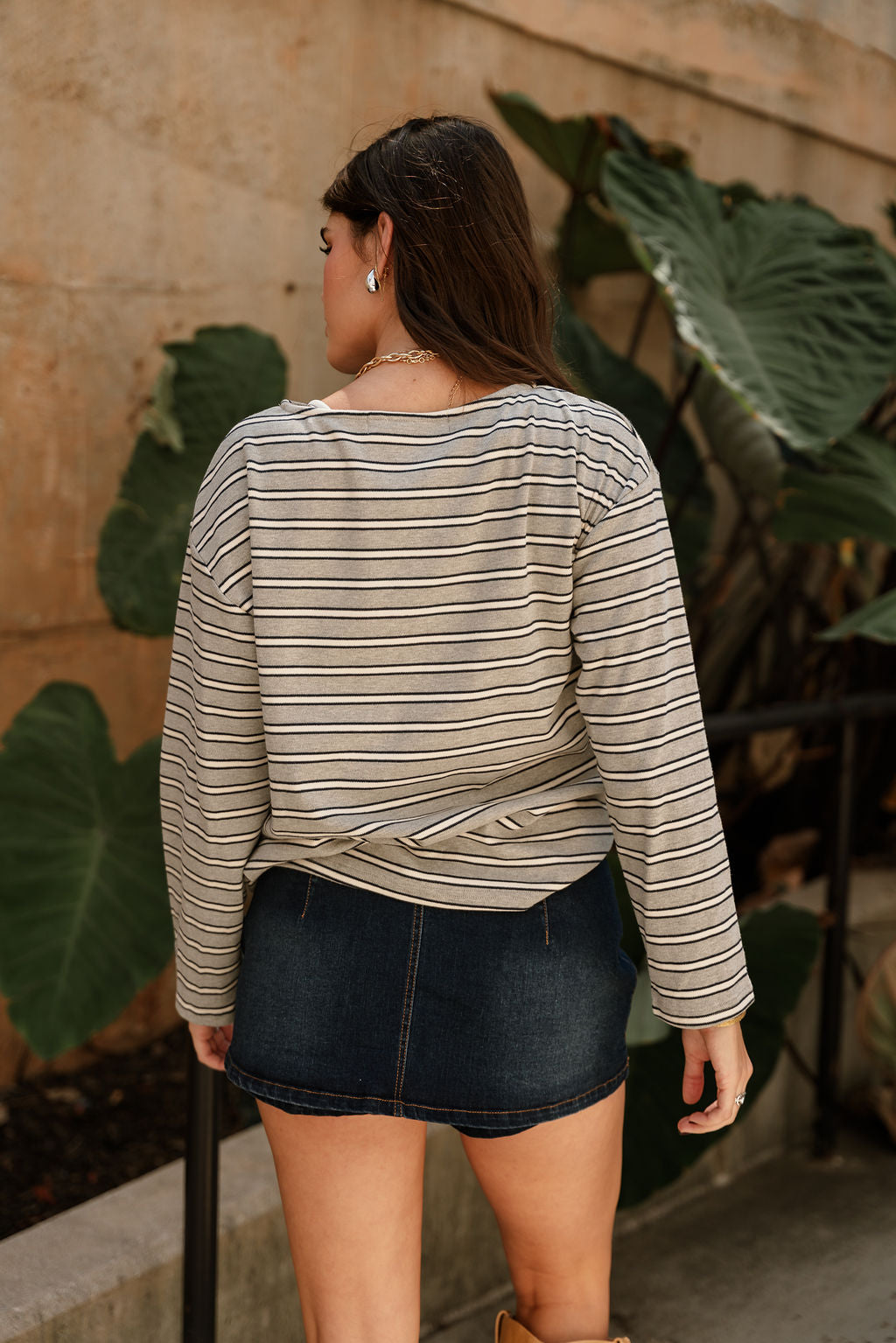 Anna Grey & Navy Multi Stripe Top- back view