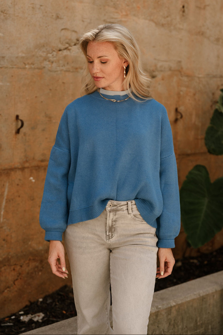 Aleena Blue Knit Sweater- front view