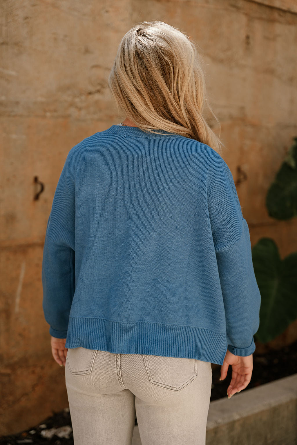 Aleena Blue Knit Sweater- close up back view