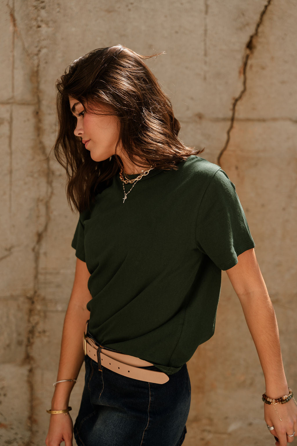 Sawyer Dark Green Short Sleeve Top- full side view