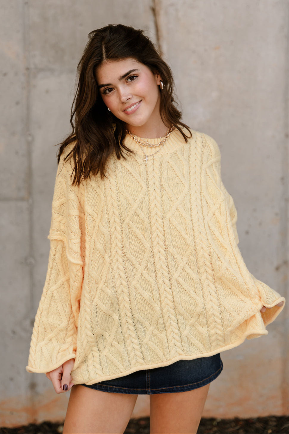 Amanda Yellow Cable Knit Sweater- front view