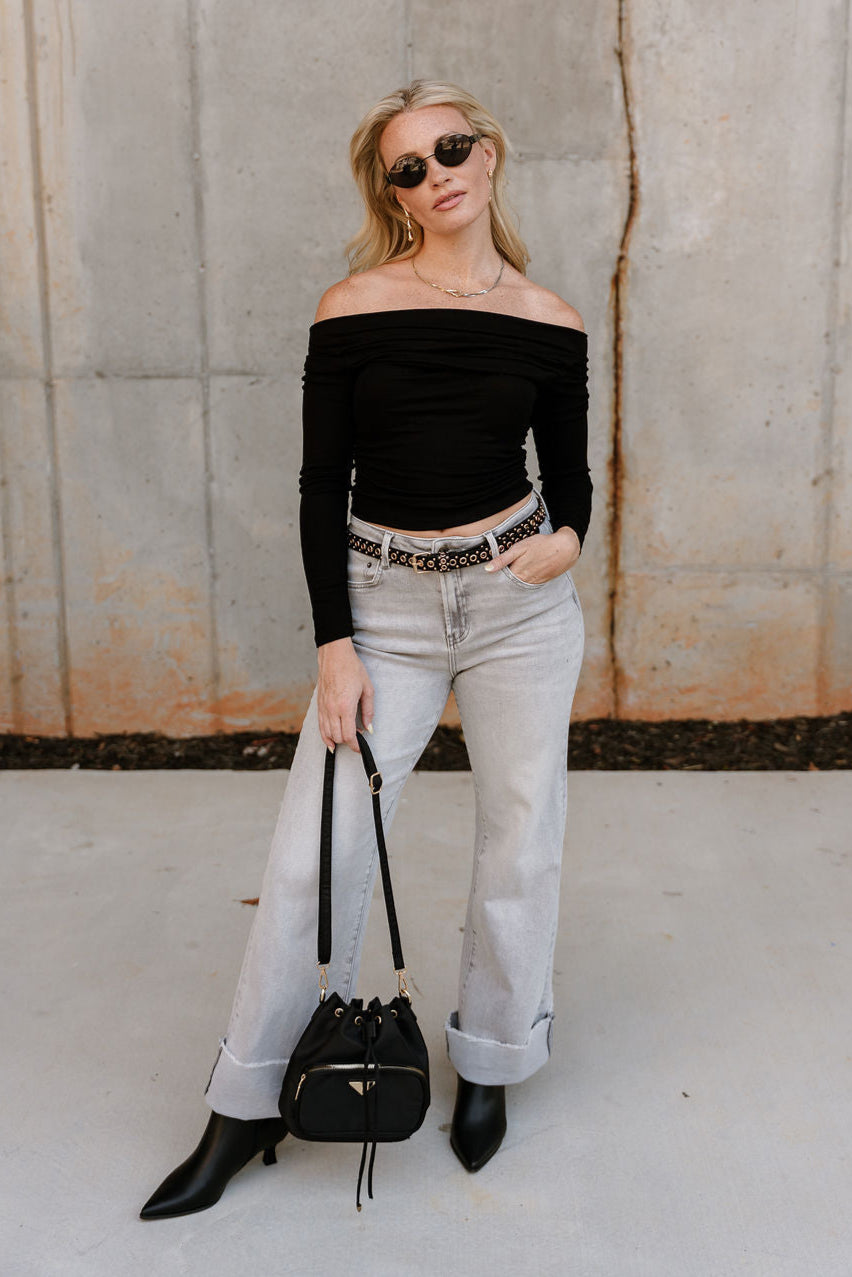 Rylie Black Off-The-Shoulder Top- full body view