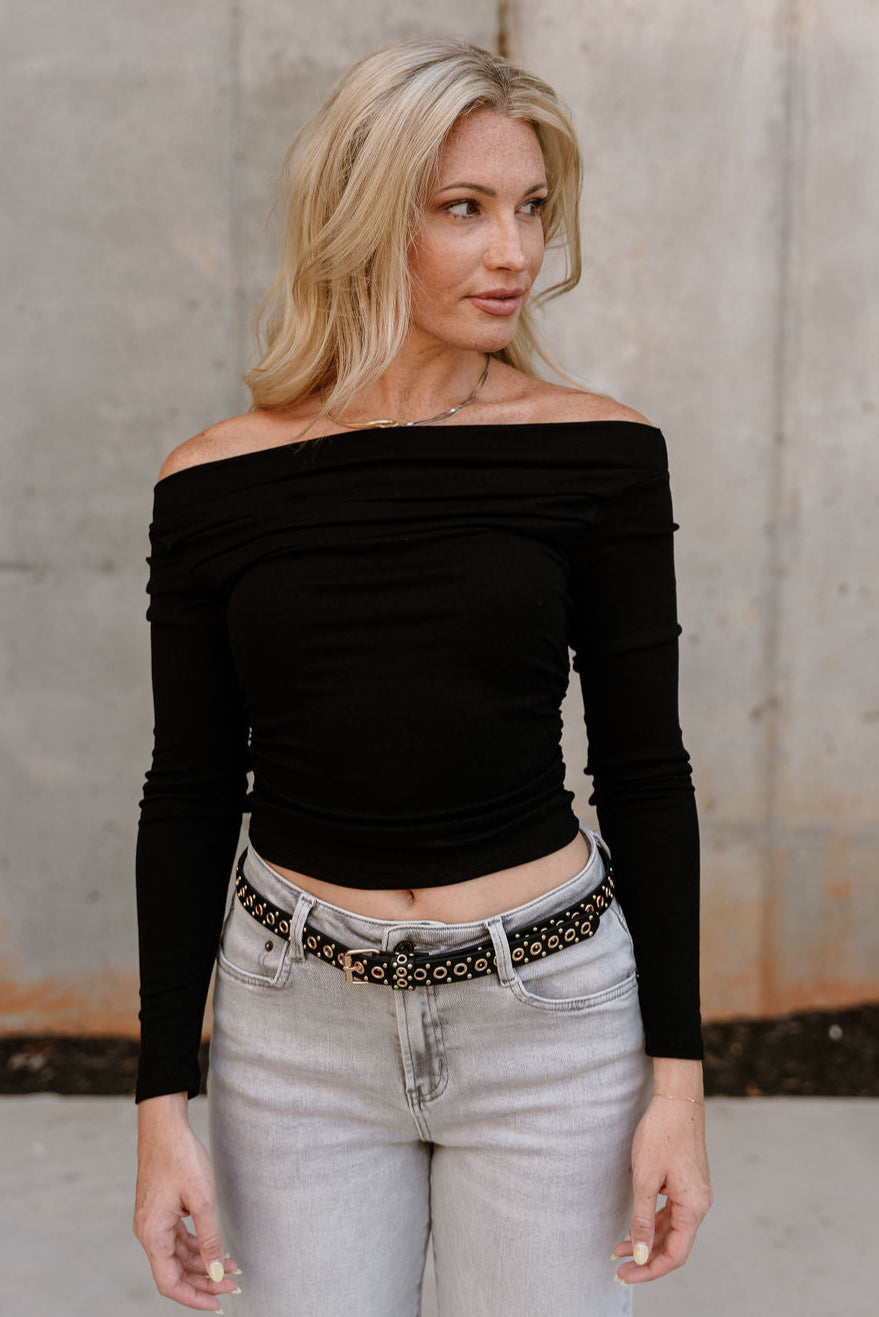 Eliza Black & Gold Grommet Belt - front view