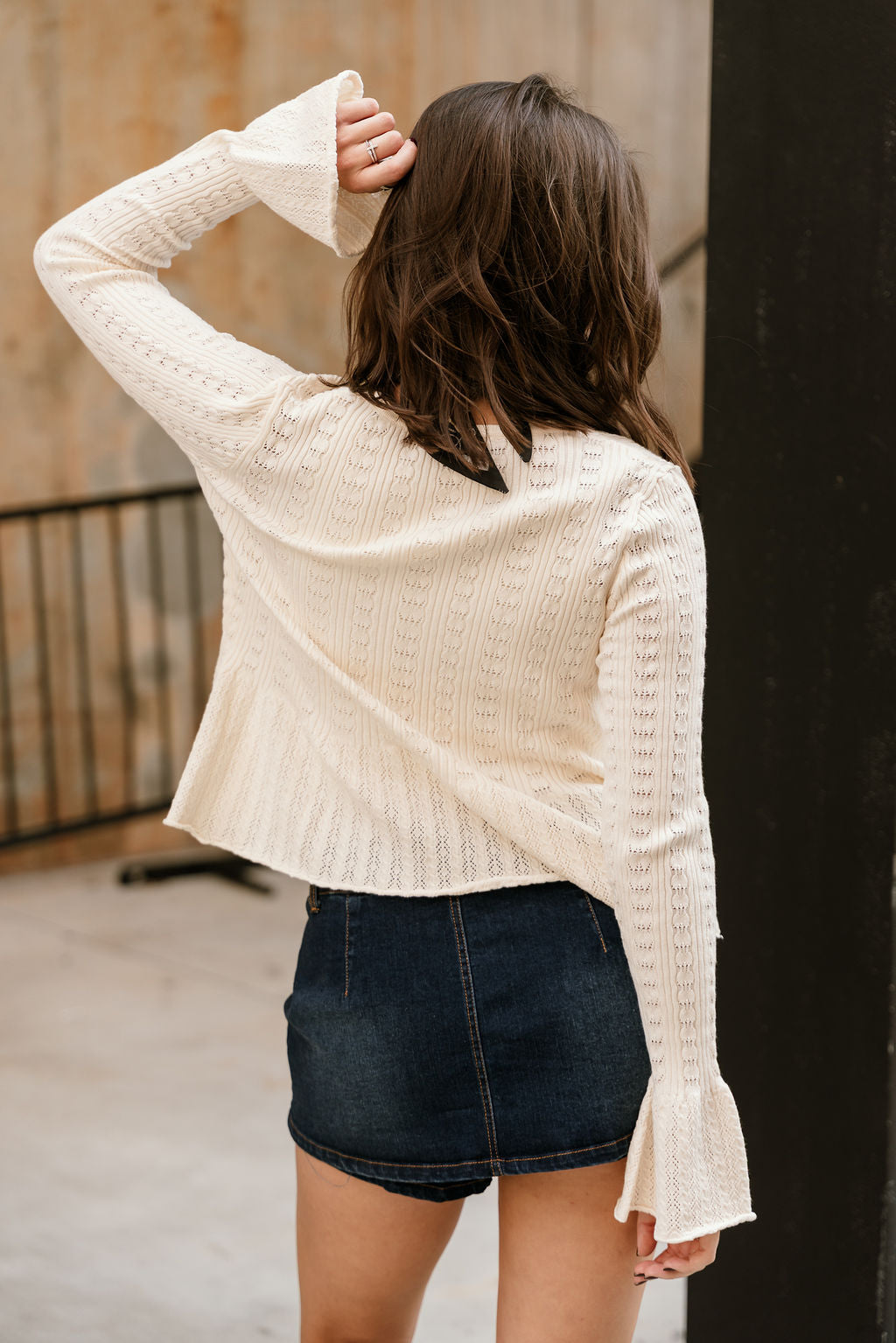 Sydney Cream Knit Flare Tie Cardigan- full back view
