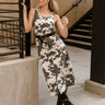 Clara Taupe & Brown Cow Midi Dress- front full view