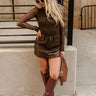 Leona Washed Brown Leather Mini Skirt- full body view