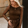 Daniela Brown Lace Mesh Bodysuit- front view