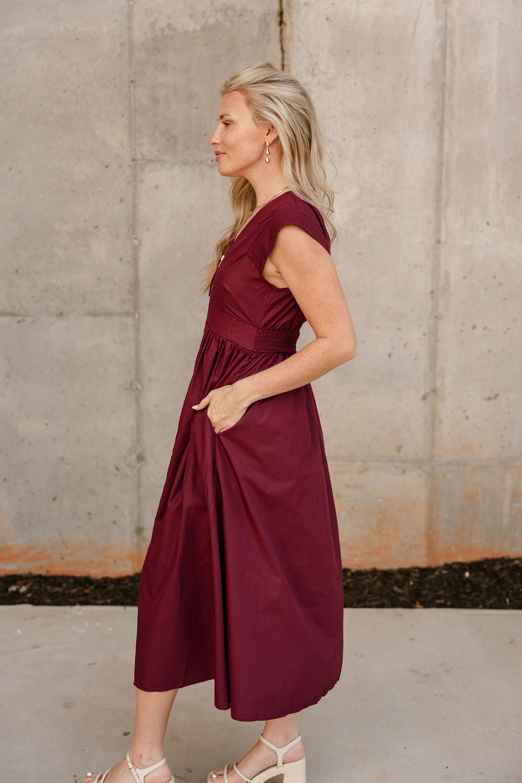 Kennedi Wine Zip-Up Midi Dress- side view