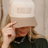 Mom's Club Too Tired To Remember Trucker Hat - front view on model