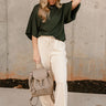 Britney Dark Green Short Sleeve Top - full body front view