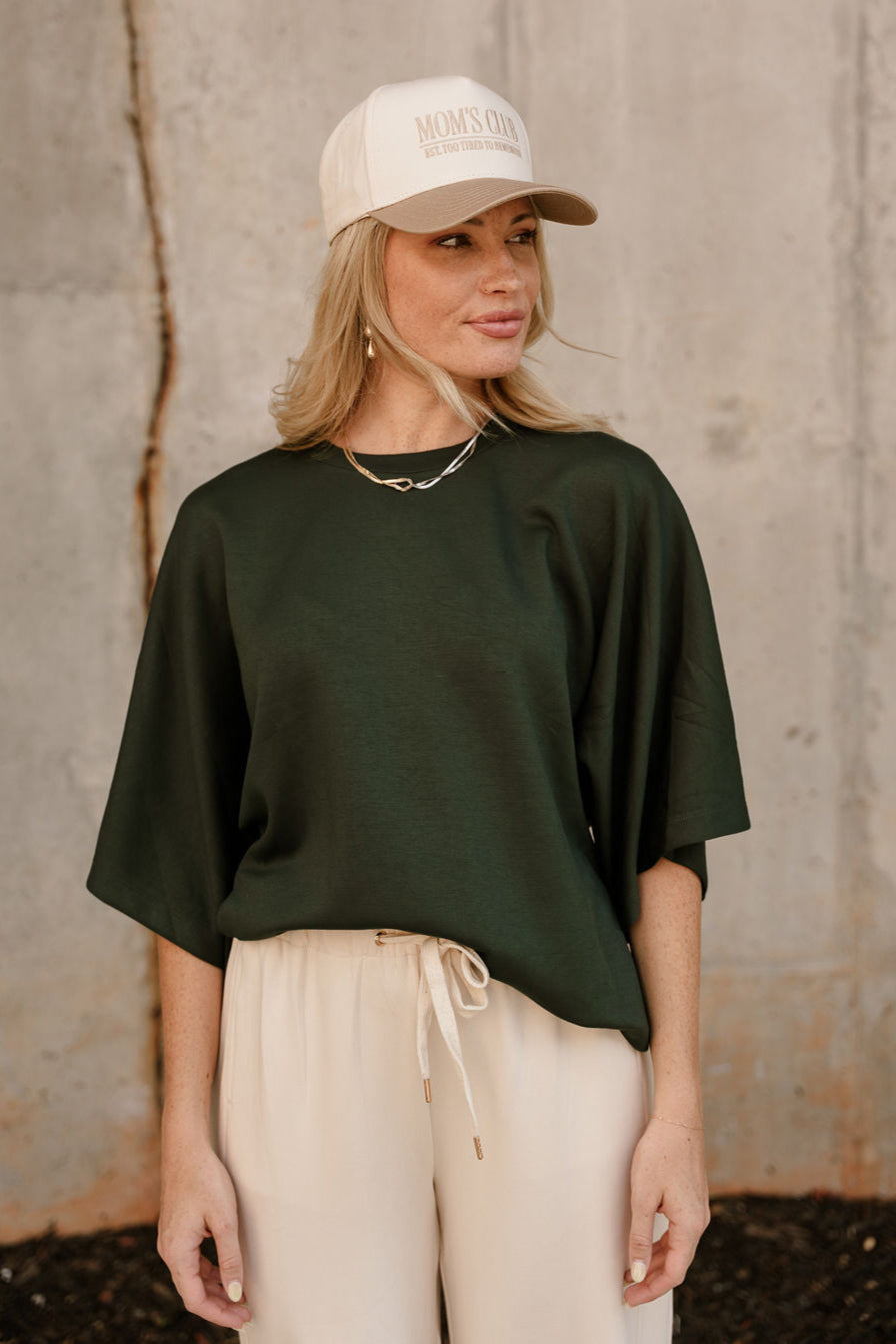 Britney Dark Green Short Sleeve Top - front view