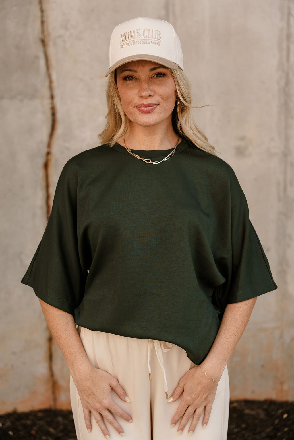 Britney Dark Green Short Sleeve Top - front