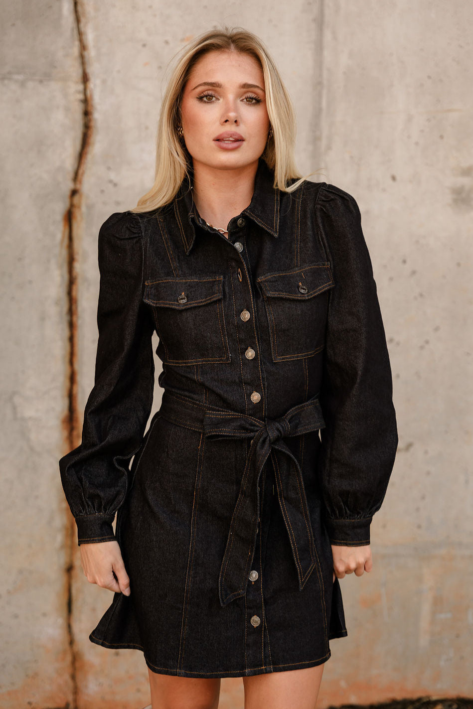 Lia Denim Long Sleeve Mini Dress - front