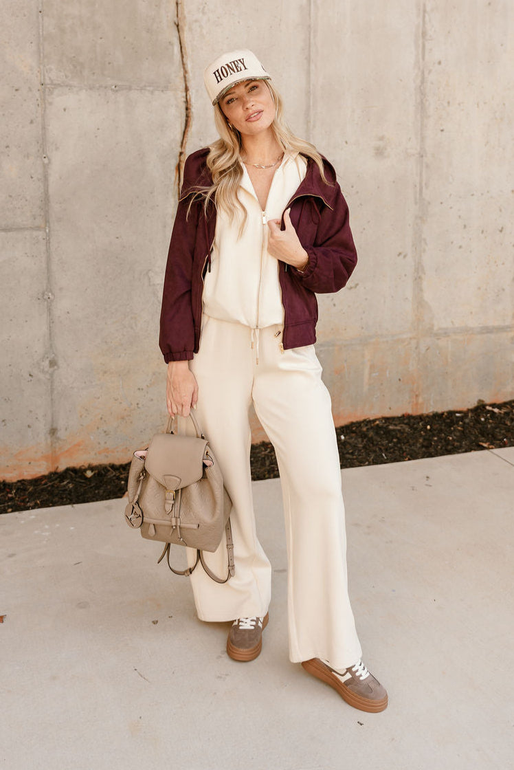 Caroline Plum Suede Zip Up Jacket - full front view