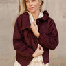 Caroline Plum Suede Zip Up Jacket - close up front view