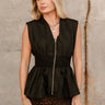 Gia Black & Gold Zip-Up Flare Tank- front view