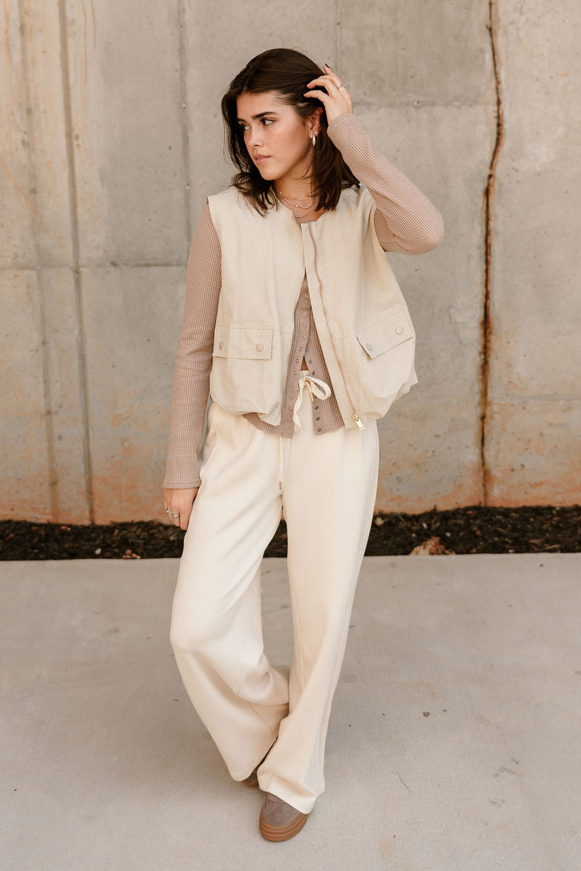 Paige Cream Bubble Hem Vest - full body front 