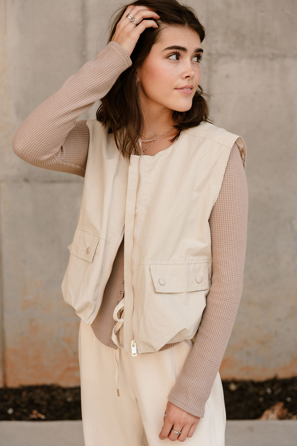 Paige Cream Bubble Hem Vest - front