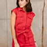 Breana Red Denim Short Sleeve Romper - front view