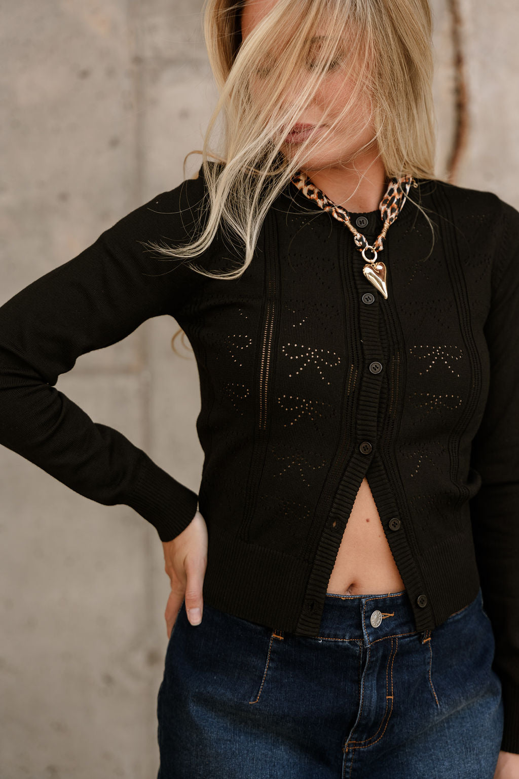Poppy Black Bow Knit Cardigan - close up front view