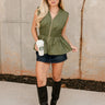 Gia Olive & Gold Zip-Up Flare Tank- full body view