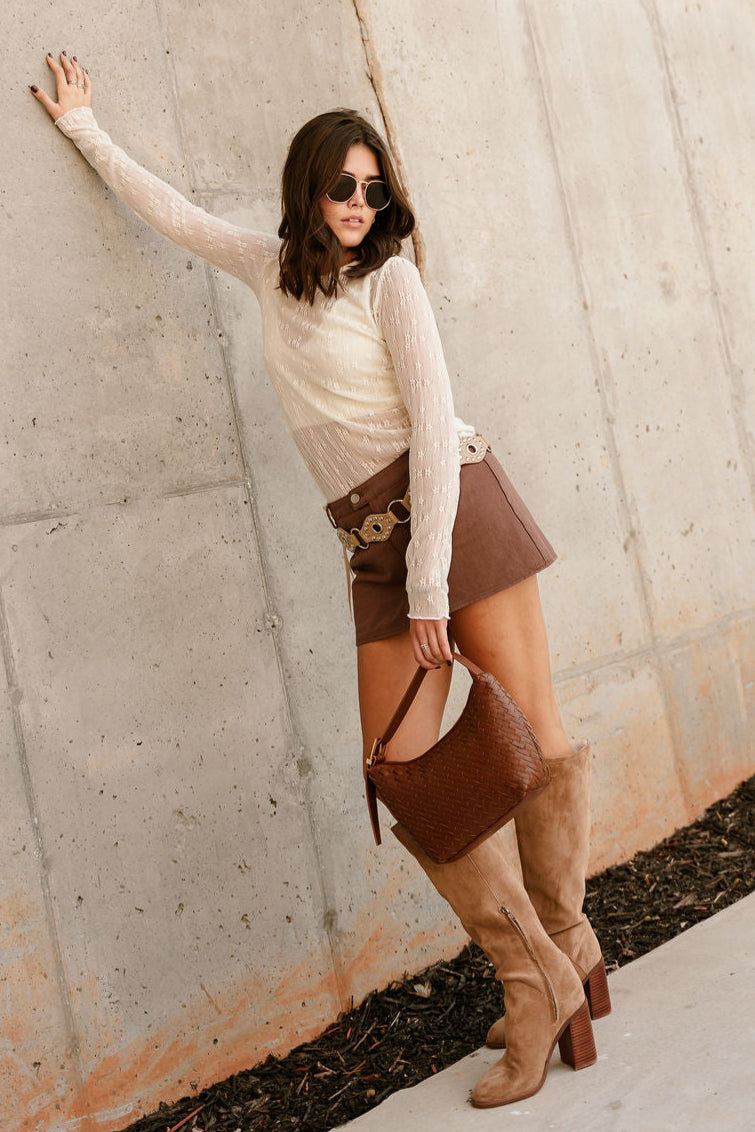 Lara Cream Floral Mesh Long Sleeve Top - full body