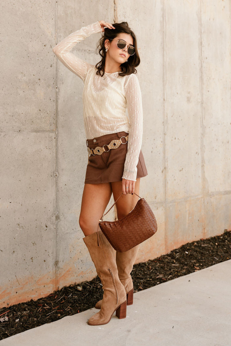 Lara Cream Floral Mesh Long Sleeve Top - full body view