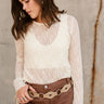 Lara Cream Floral Mesh Long Sleeve Top - front view