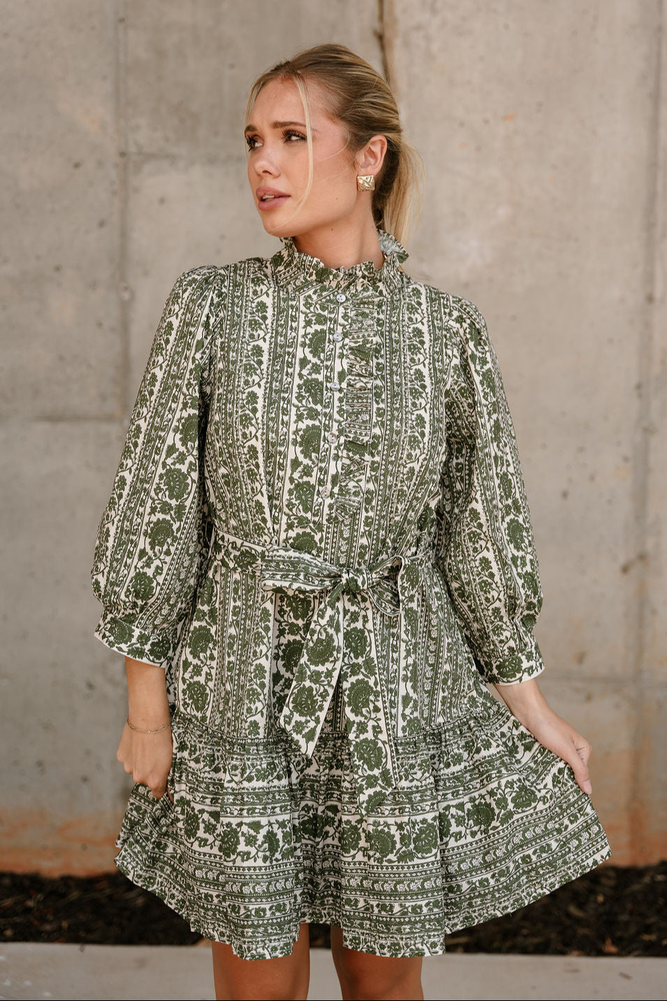 Leila Green & White Floral Flare Mini Skirt- front view