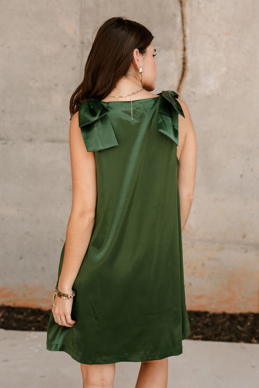 Elle Hunter Green Satin Mini Dress- top back view