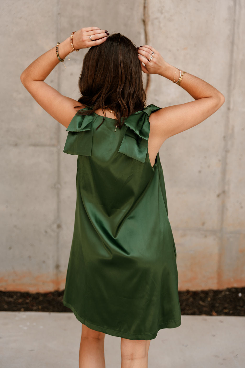 Elle Hunter Green Satin Mini Dress- back view