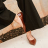 Rational Brown Patent Leather Pointed Toe Flats- full front view