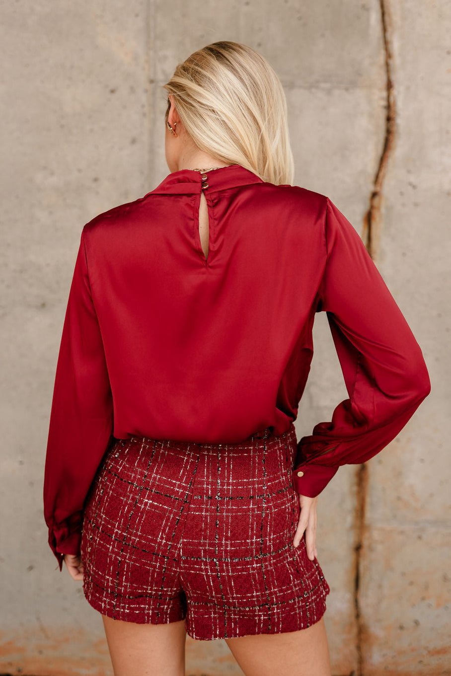 Aleena Burgundy Red Satin Top- back view