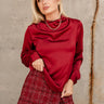 Aleena Burgundy Red Satin Top- top front view