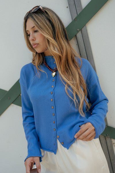 Jaclyn Blue Mock Neck Cardigan - Lizard Thicket