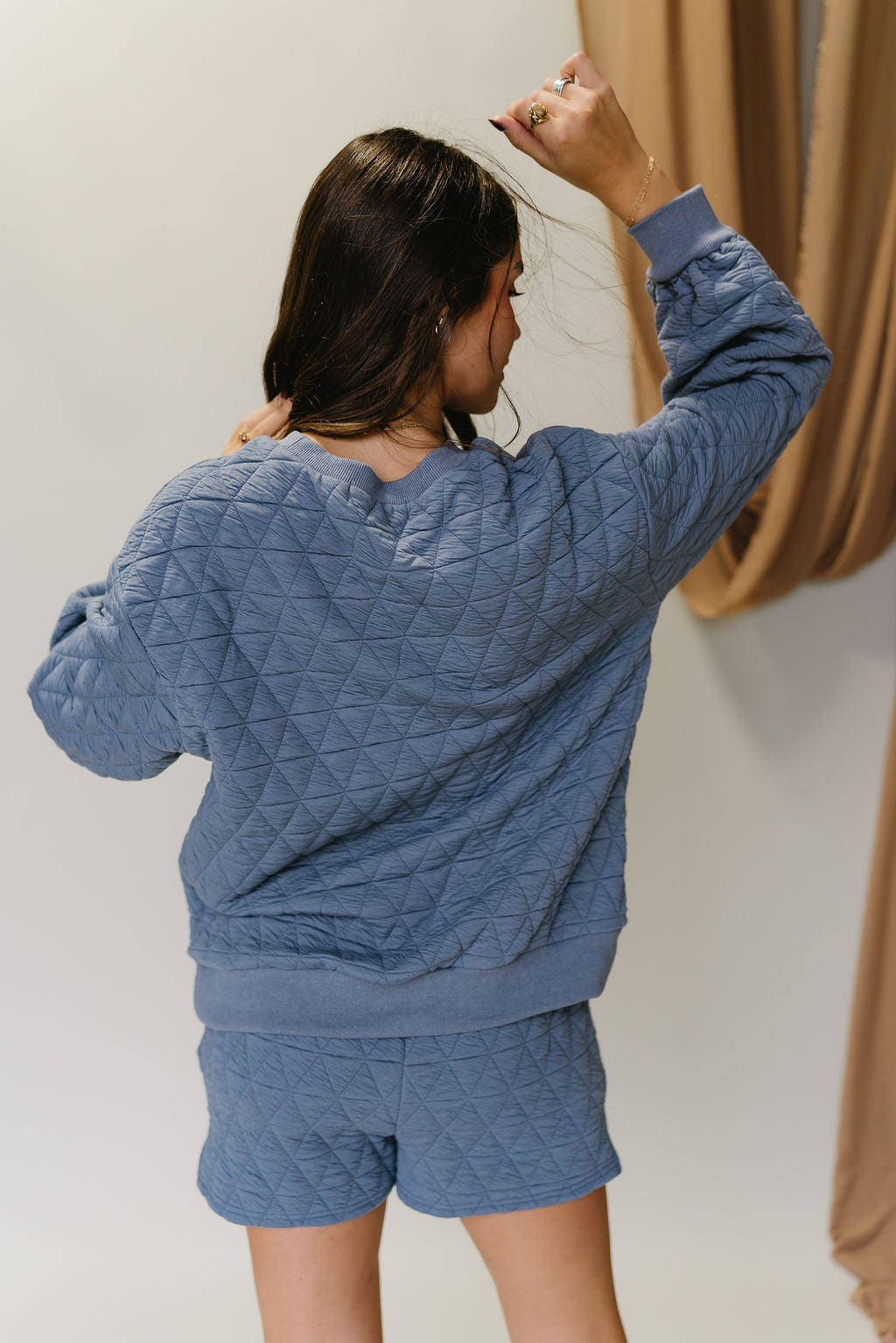 Ada Dusty Blue Quilt Long Sleeve Sweatshirt- back view