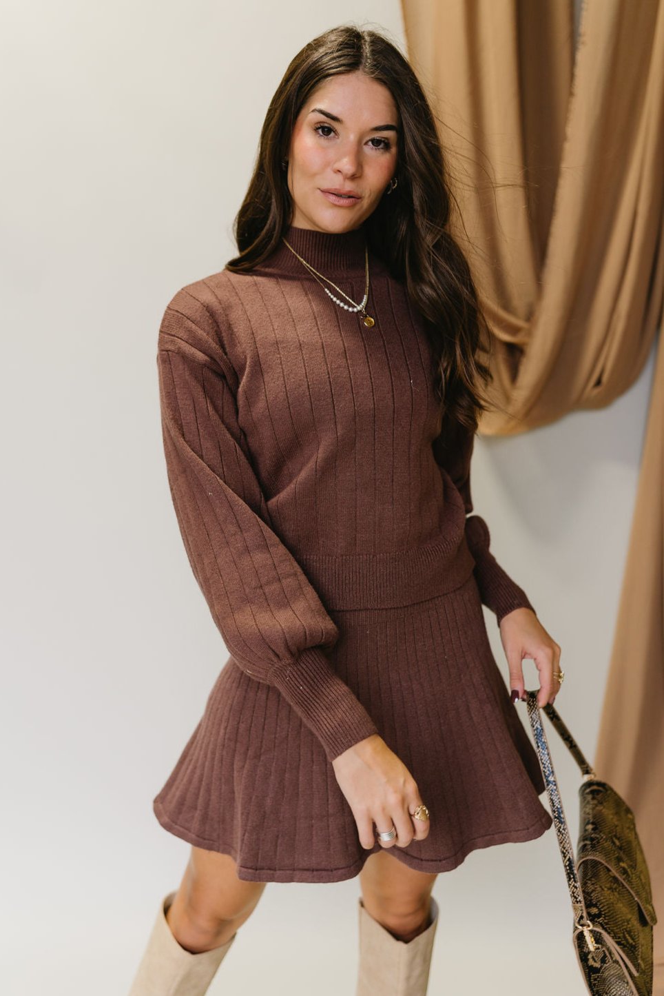 Amalie Brown High Neck Sweater- front view