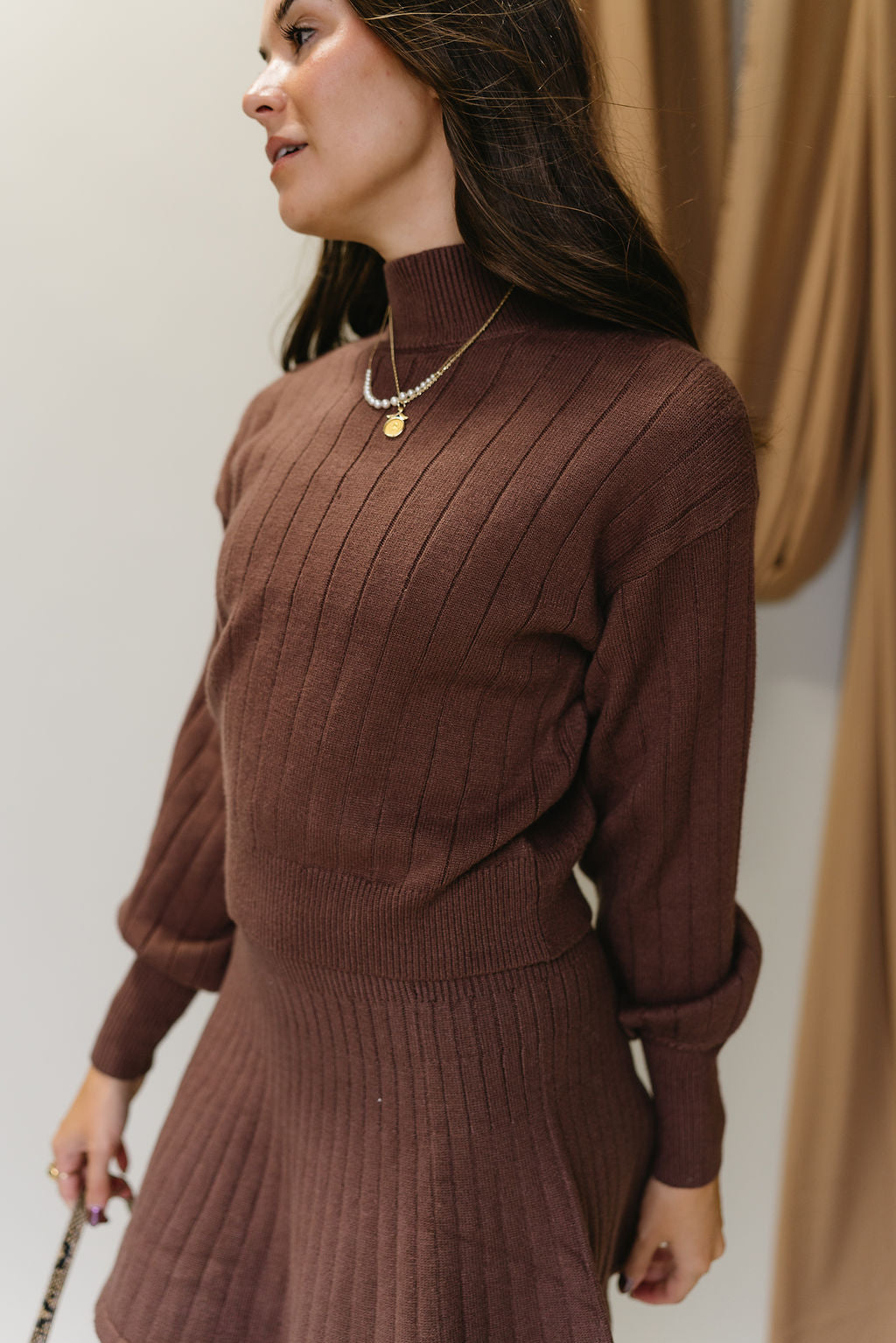 Amalie Brown High Neck Sweater- side view