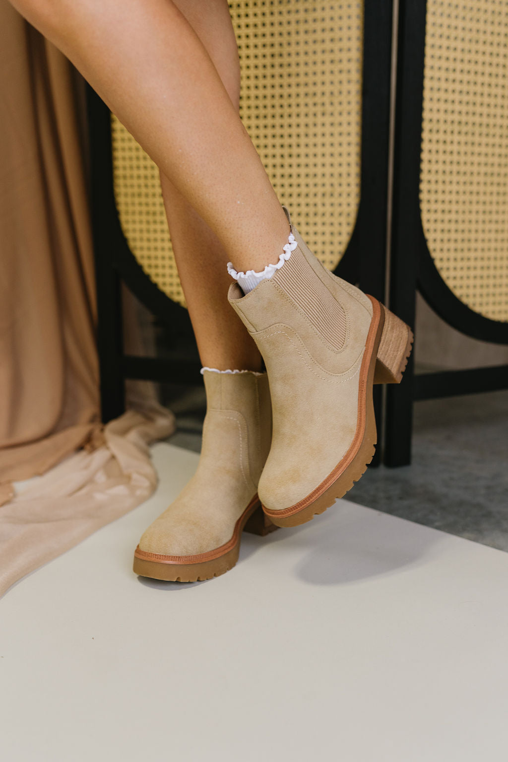 Irie Sand Block Heel Chelsea Boot- close up side view