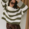 Lyra Olive & White Stripe Sweater- front view