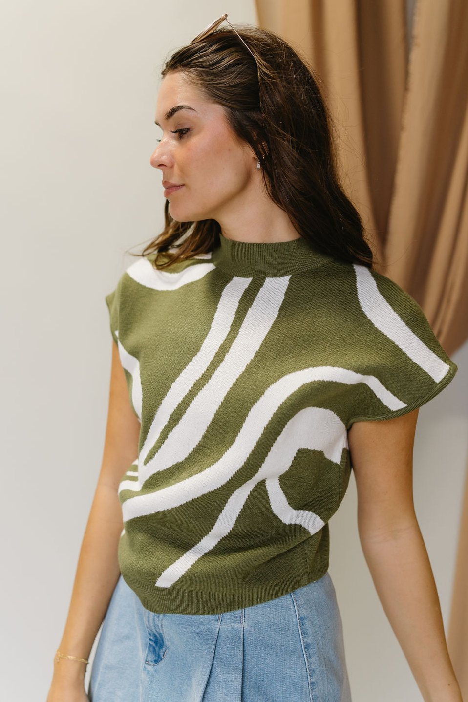 Carinna Moss & White Swirl Sweater- side view