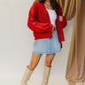 Sonya Red Cable Knit Cardigan-full body view