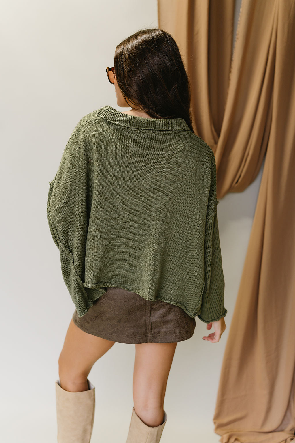 Lena Olive Button-Up Cardigan- back view