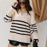 Jada Cream & Black Stripe Quarter Zip-Up Sweater- front view