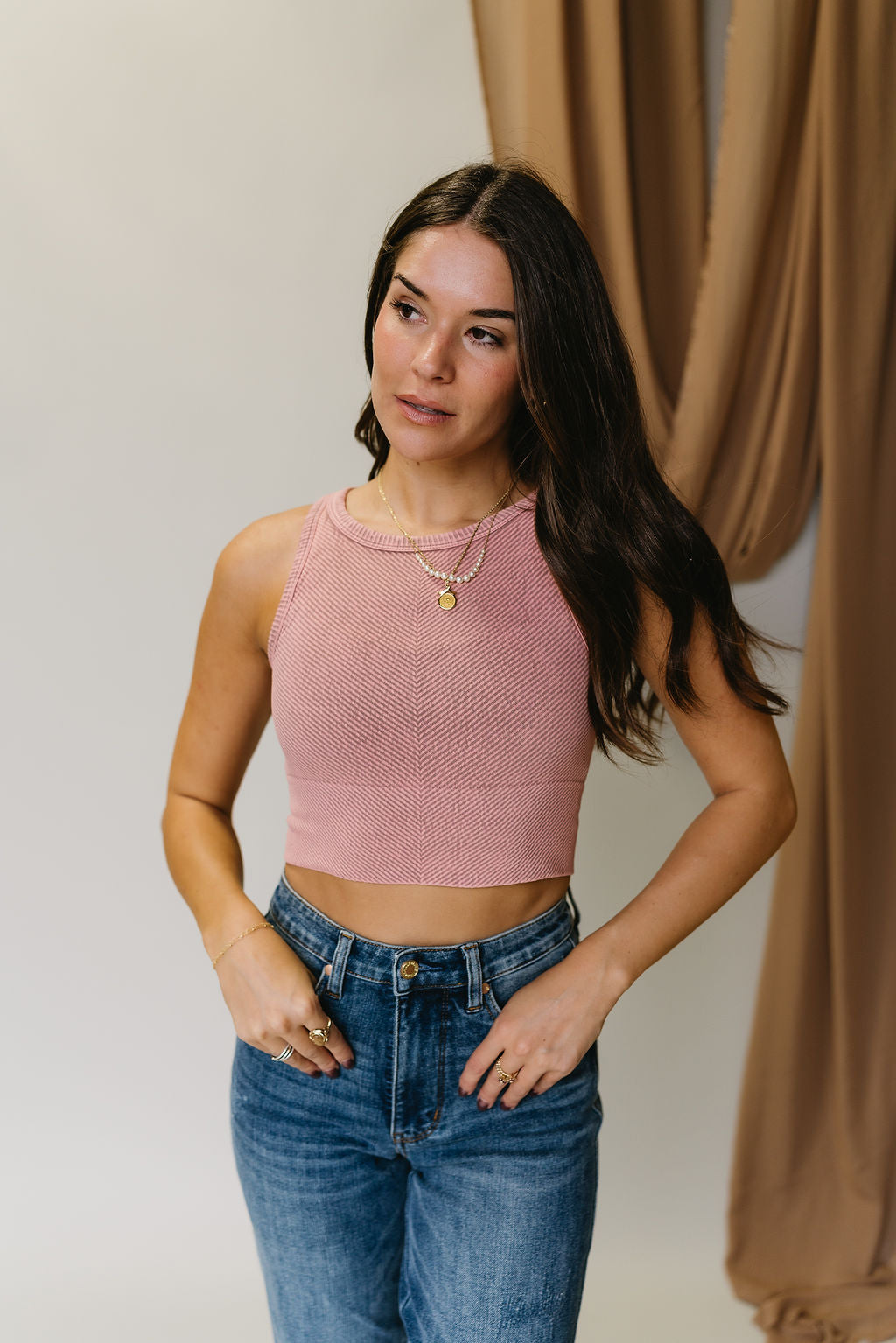 Layla Ribbed Cropped Brami Tank-washed terracotta-front view