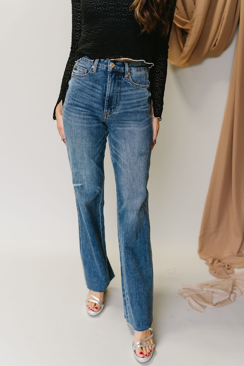 Bianca Medium Wash Straight Leg Jeans- top view