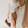 Lea Brown & Cream Faux Leather Skirt- full body view