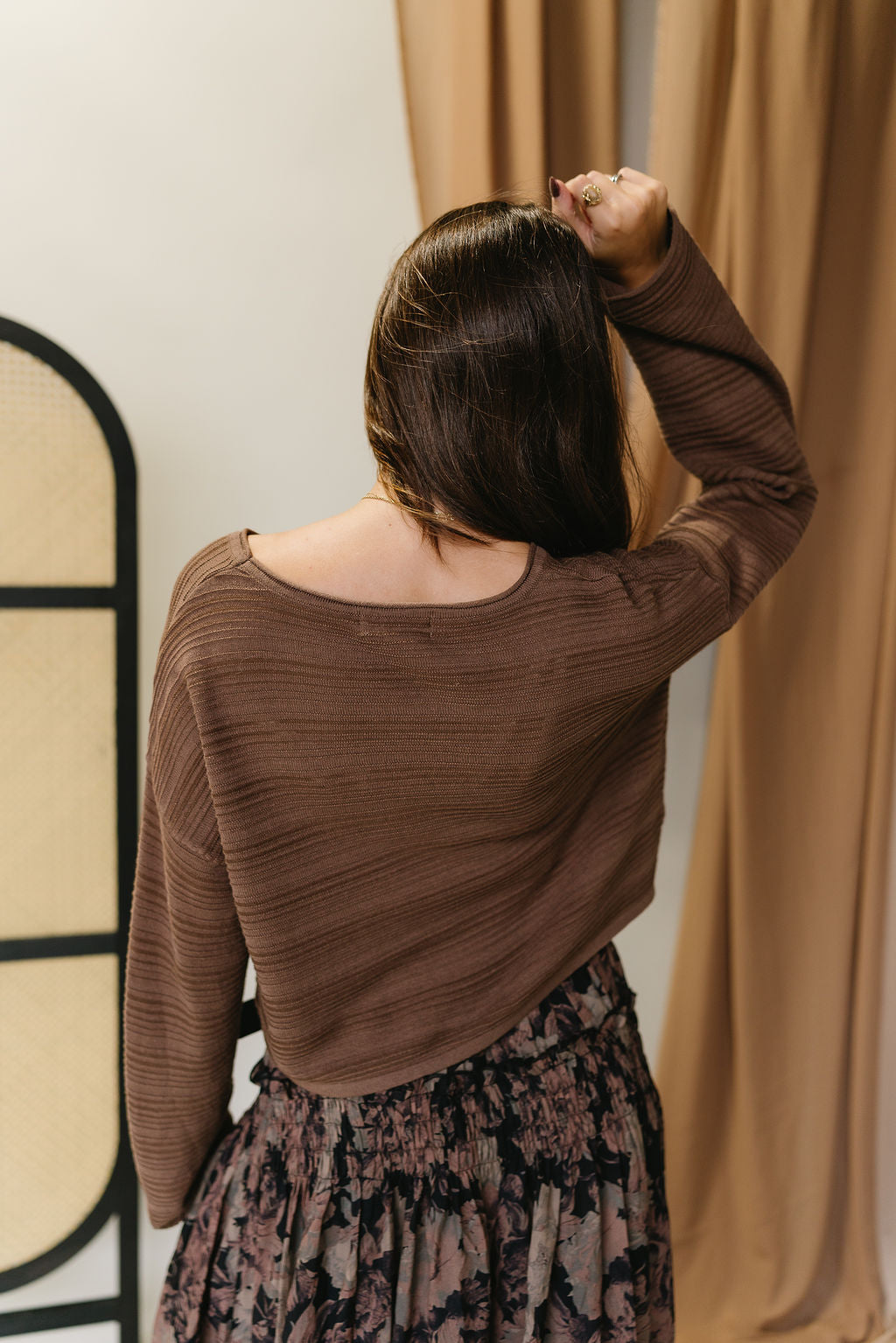 Kate Espresso Brown Ribbed Sweater- back view